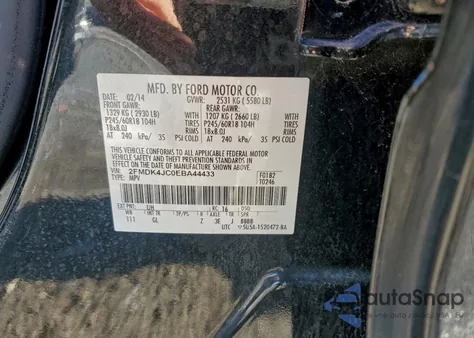 2014 Ford Edge Sel из США, поврежденный, VIN 2FMDK4JC0EBA44433